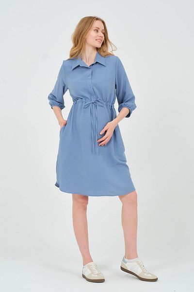 BUSA Indigo Maternity Dress - Fakir Sleeve and Lace-up Waist Design
