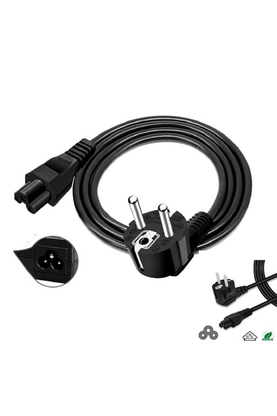 Derwell Notebook Laptop Şarj Adaptörü 3lü Yonca 3 Pinli Dizüstü Bigisayar Power Güç Kablosu C5 1.5 Metre