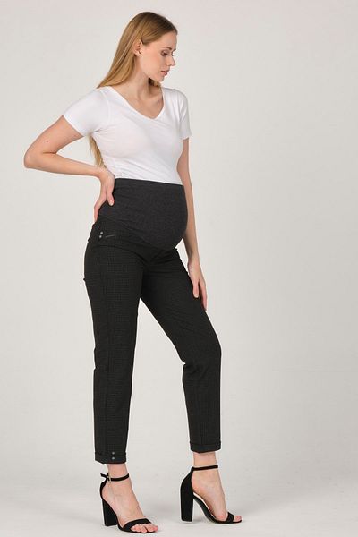 BUSA Pantaloni de Gabardina Insarcinata Model Patrat in dungi Mode Gri