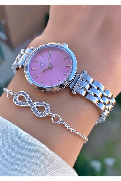 Reward Brand Silver Color Small Case Steel Cord Women's Wristwatch - with Bracelet Gift