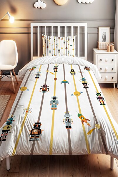 EVPANYA مجموعة مفروشات أطفال مفردة منقوشة بالروبوتات على الخط