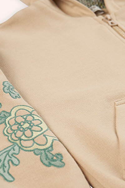 Panço Girl's Zippered Beige Sweatshirt