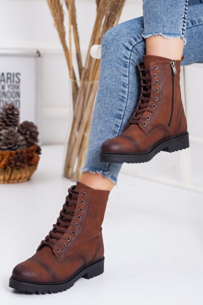 Dilimler Ayakkabı Lace-Up Tan Women's Boots