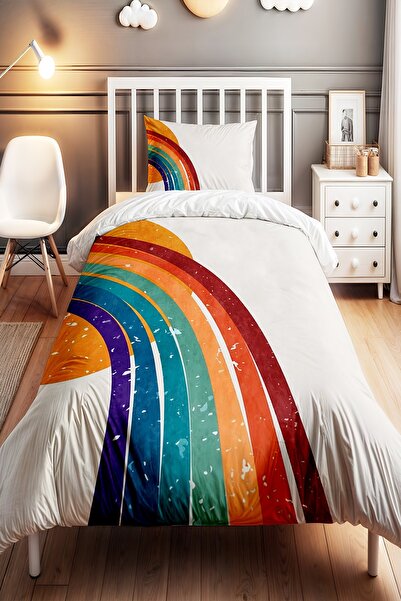 EVPANYA Güneş ve Gökkuşağı Desenli Tek Kişilik Bebek Çocuk Nevresim Seti