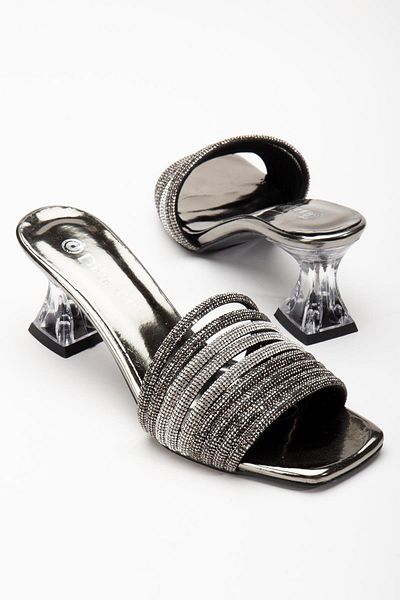 Dilimler Ayakkabı Papuci cu toc transparent pentru femei Row Stoned Platinum