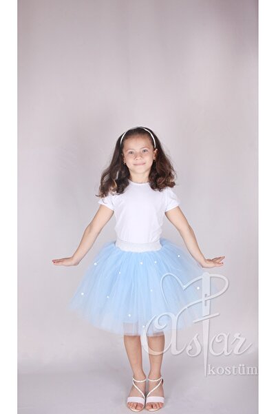 Astar Kostüm Beyaz İncili Mavi Tütü 23 Nisan Kabarık Tütü Etek