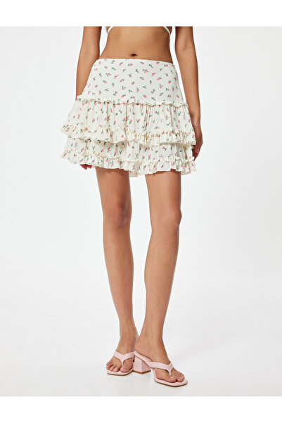 Koton Ktn - X Sibil Çetinkaya - Μίνι φούστα με βολάν με λουλούδια από βισκοζέ ύφασμα