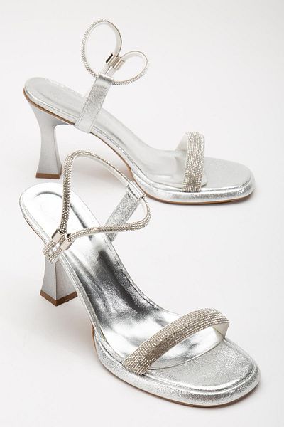 Dilimler Ayakkabı Stoned Tekband Sultan Ankle Stoned Silver Pantofi de seară de damă 