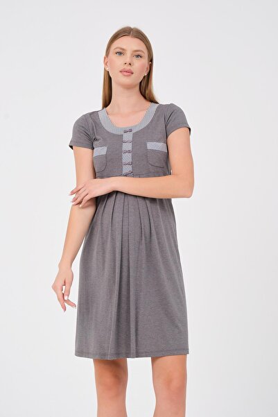 BUSA Gray Maternity Dress - Short Sleeve and Round Neck
