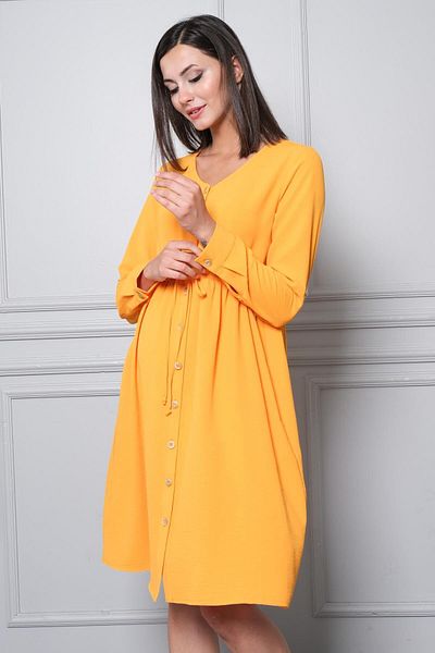 BUSA Rochie de maternitate din viscoză mango - mânecă lungă, nasturi în față și șireturi
