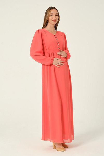 BUSA Rochie Hijab din șifon cu șireturi în talie de maternitate, lungime maxi, narcissi