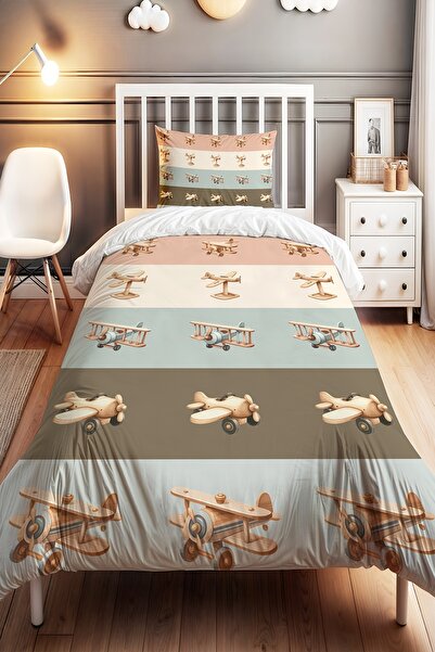 EVPANYA Toy Striped Airplanes Patterned Single Baby Kids Bedding Set