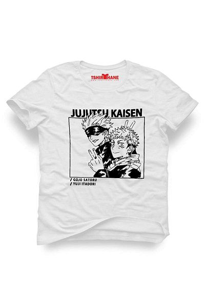 Tshirthane Ανδρικό λευκό μπλουζάκι με στάμπα Anime Jujutsu Kaisen