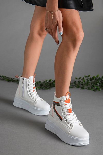 Dilimler Ayakkabı Thick Sole Leather Laced White Women's Boots