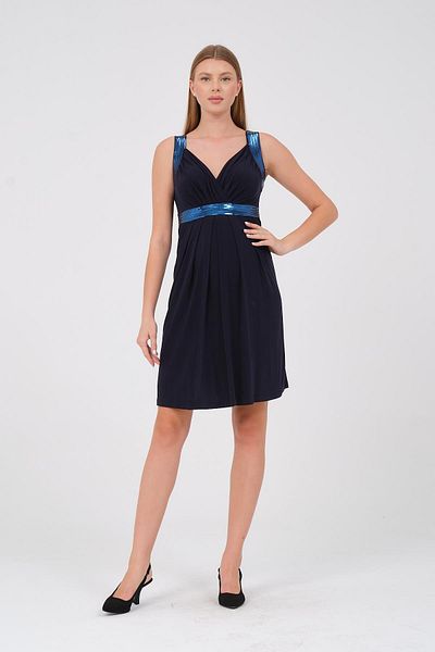 BUSA Navy Blue Mini Evening Dress - Maternity Straps and Sequin Detail