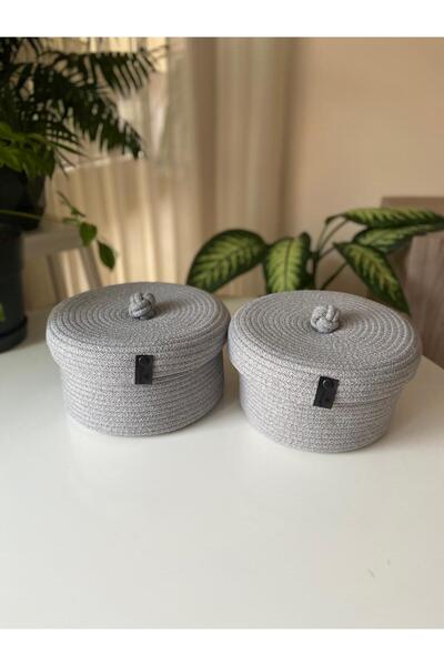 Nev Design سلة من الخوص مكونة من قطعتين مع غطاء، منظم، صناعة يدوية، متعددة ال...