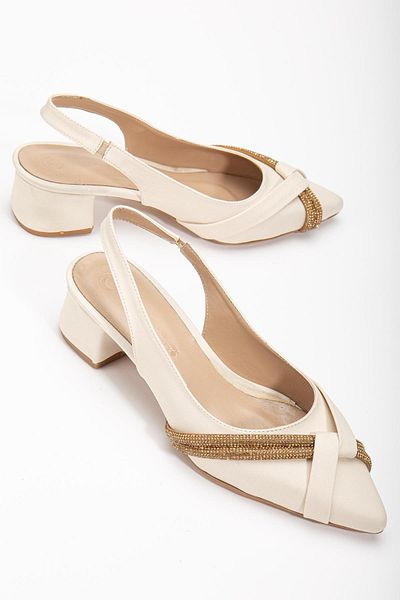 Dilimler Ayakkabı Μεγάλο μέγεθος Zara Satin Stone Beige Γυναικεία βραδινά παπούτσια με χαμηλό τακούνι