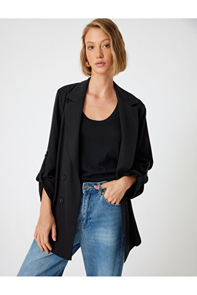 Koton سترة بليزر فضفاضة سوداء اللون للنساء