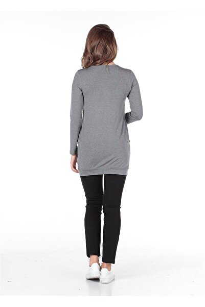 BUSA Gray Knitted Panel Maternity Tunic - Plain Fabric