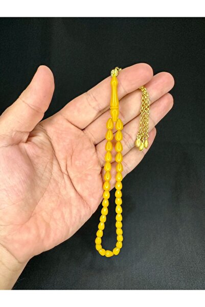 Anemore Collection SIKMA KEHRİBAR TESBİH DAMLA KESİM KÜÇÜK BOY SARI RENK 6MM ...