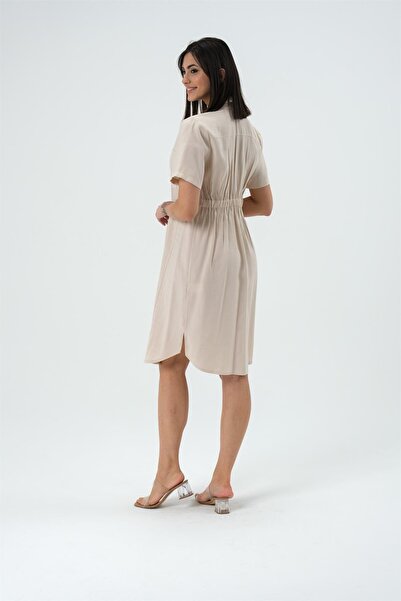 BUSA Μίντι φόρεμα εγκυμοσύνης με κοντό μανίκι με ελαστική πλάτη και κουμπιά μπροστά