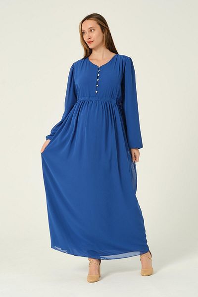 BUSA Maternity Lace-up Waist Chiffon Maxi Length Hijab Dress Saks