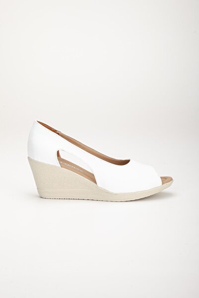 Dilimler Ayakkabı Wedge Sole Open Toe Orthopedic Artificial Leather White Women's Wedge Heel Shoes