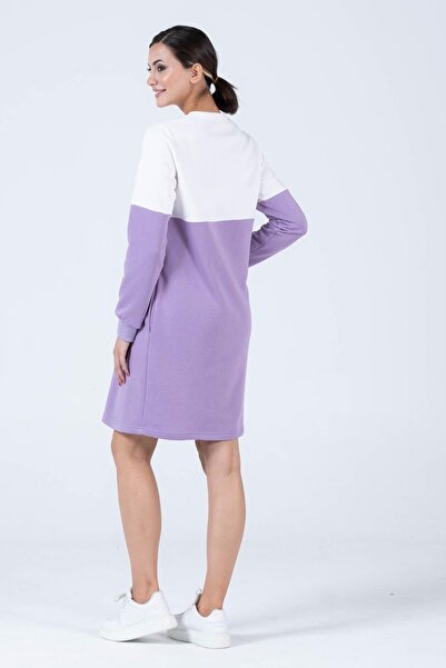 BUSA Hamile Blok Renk Sweat Elbise Lila