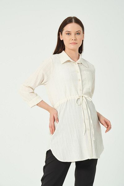 BUSA Maternity Lace-up Wrap Shirt Ecru
