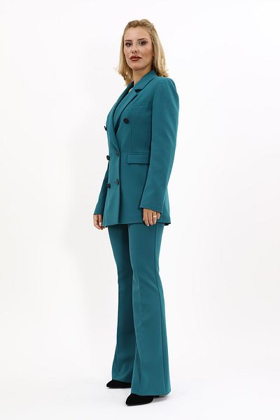 ÖNDER ÖZSOY Petrol Color Blazer Jacket and Spanish Leg Trousers Set