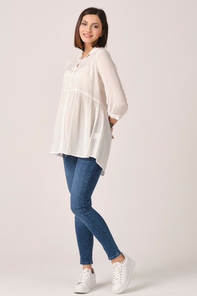 BUSA Ecru Maternity Shirt - Front Button and Collar