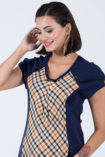 BUSA Καρό εγκυμοσύνης και πλεκτό ζέρσεϊ casual φόρεμα Navy Blue