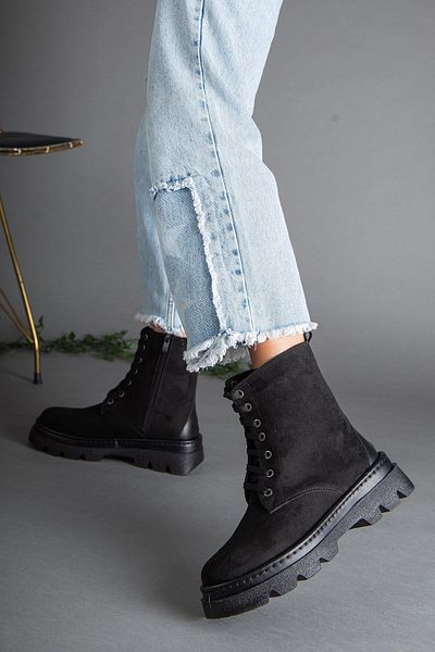 Dilimler Ayakkabı Suede Tied Sole Stitched Black Women's Boots