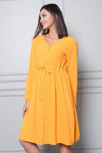 BUSA Rochie de maternitate din viscoză mango - mânecă lungă, nasturi în față și șireturi