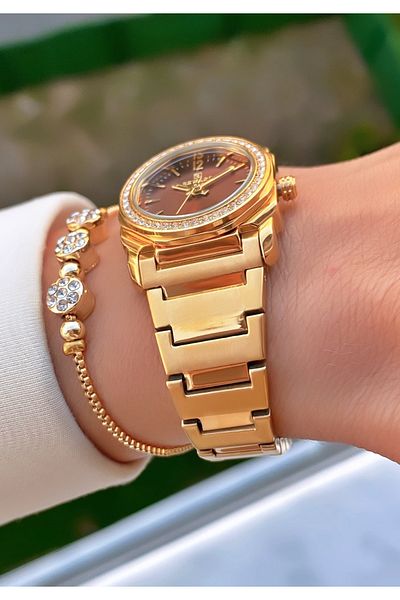 Reward Brand Gold Color Small Case Steel Cord Women's Wristwatch - with Bracelet Gift