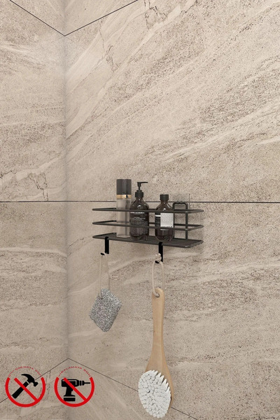Adhesive Hook Bathroom Shelf Matte Black Bathroom Shower Hanger Easy Installation