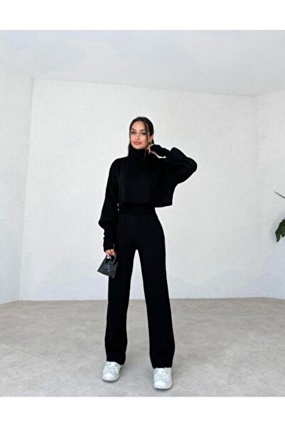 LİNEBUTİK Set dublu de tricotaje negre cu gât roscat de calitate premium