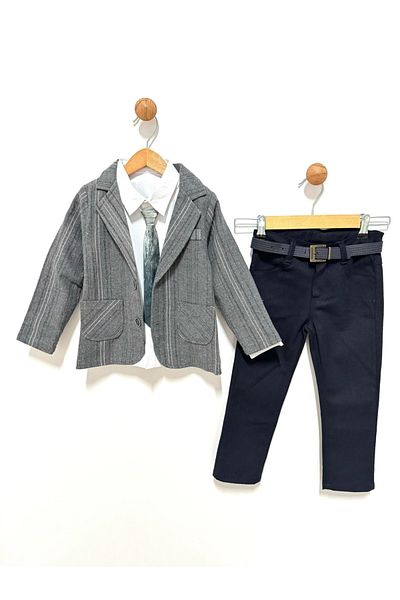 By Cwhr Tie Shirt Belted Boy's Trousers Gray Jacket Boy's Suit Boy's Suit