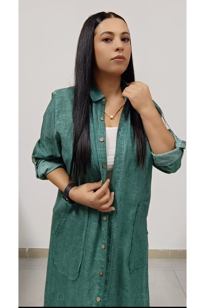 AKŞEN GİYİM Plus Size 100% Cotton Testicle Dress - 120 cm Tall Neck Buttoned