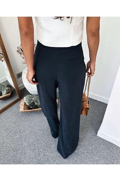 Natavanbutık Palazzo Black Pleated High Waist Trousers