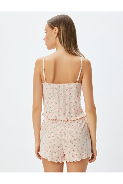 Koton Çiçekli Askılı Crop Pijama Üstü Fiyonk Detaylı Pamuklu