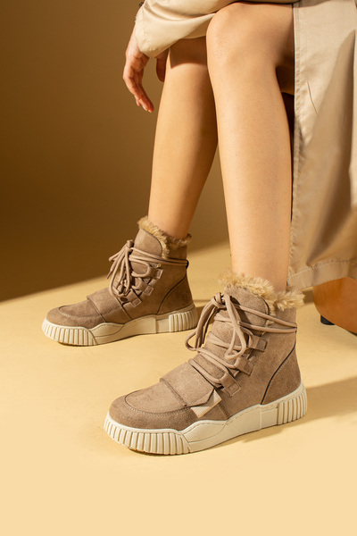 Pembe Potin حذاء رياضي نسائي من جلد نوبوك المنك للموسم الجديد دافئ وأنيق بربا...