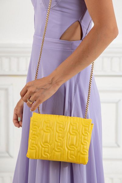 Dilimler Ayakkabı Quilted Yellow Women's Shoulder Bag with Chain Strap
