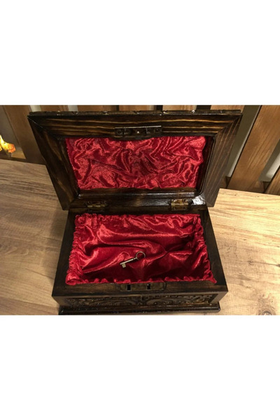 solutions technology Dekoratif Özel Yapım Kilitli Ceviz Oyma Sandık Mücevher ...