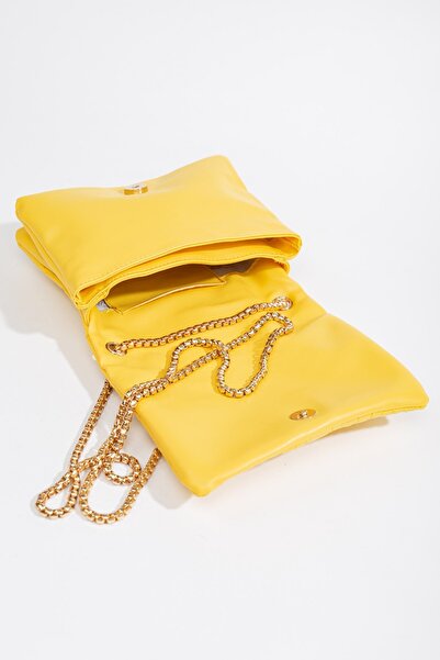 Dilimler Ayakkabı Quilted Yellow Women's Shoulder Bag with Chain Strap