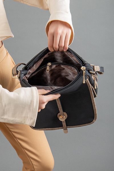 Dilimler Ayakkabı Skin 2 Compartment Covered Zippered Black Mink Women's Shoulder Bag