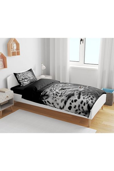 Erays Home Set de lenjerie de pat cu o singură imprimare digitală 3D alb leopard
