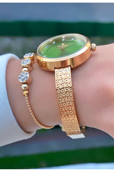Reward Brand Gold Color Small Case Steel Cord Women's Wristwatch - with Bracelet Gift