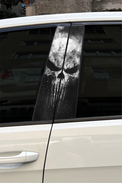 Quart Aksesuar Punisher Araç Kapı Direk Kaplama Folyosu Desenli Sticker 22x50 Cm 2 Adet