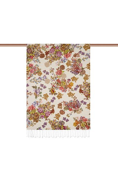 ipekevi Yalı Garden Patterned Silk Shawl 05716-White Gold